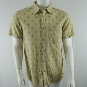 The North Face Short Sleeve‎ Button Up Shirt Hiking Man Print Mens Medium Khaki